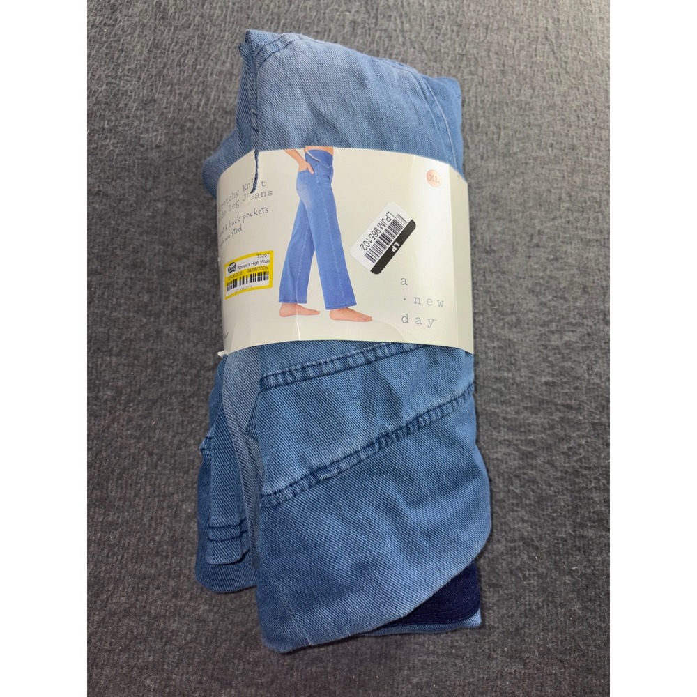 A New Day Stretchy Knit Wide Leg Jeans Blue High Waisted XL NWT
